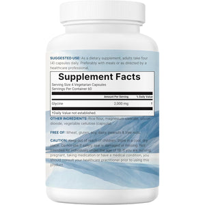 Glycine 2,000Mg per Serving, 240 Veggie Capsules | Free Form | Double Strength Amino Acids | Restful Sleep and Neurotransmitter Support Supplements | Non-Gmo, Gluten Free