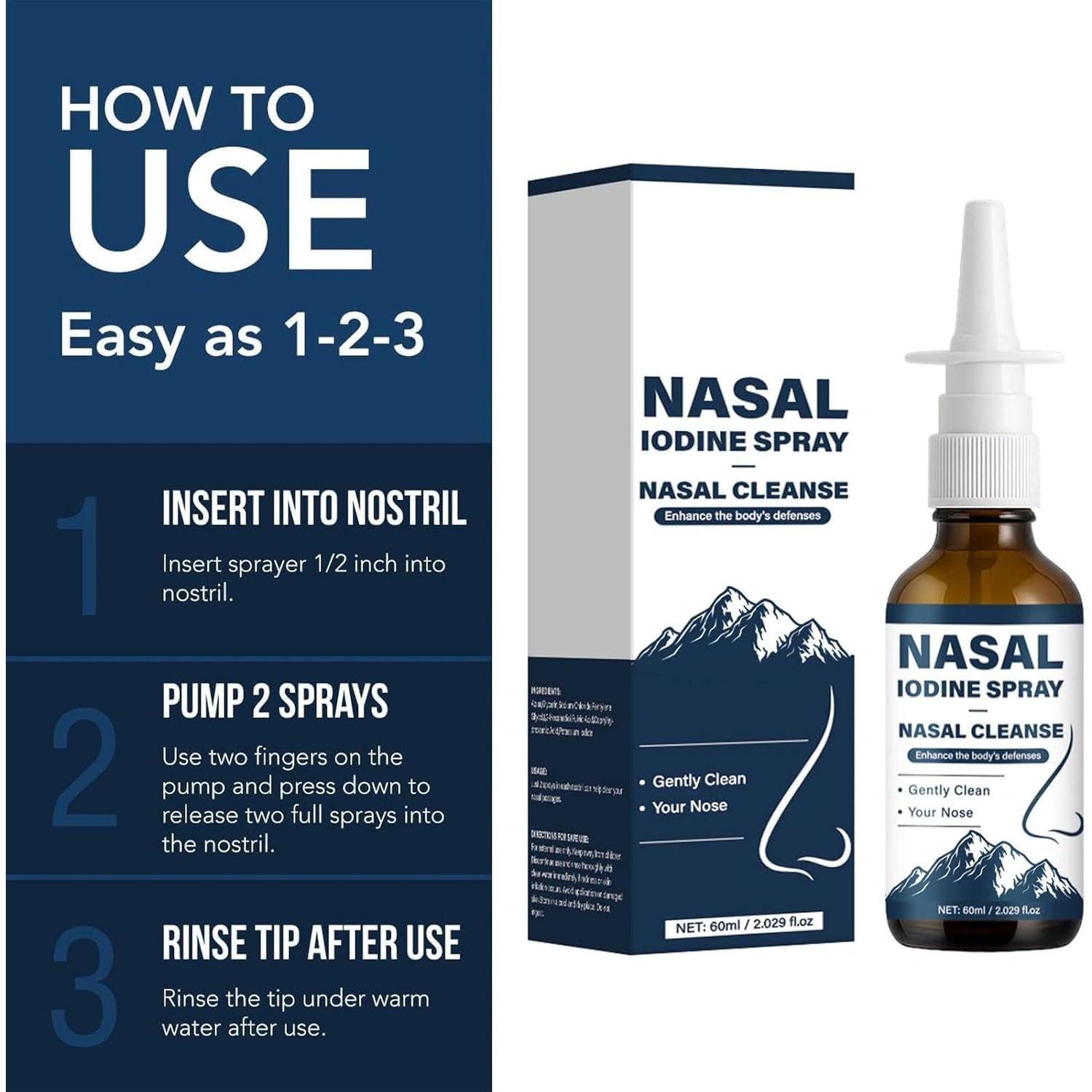 Nutramd Iodine Nasal Spray, Daily Nasal Cleanse & Care Mist with Iodine & Fulvic Acid, Fine Mist Non-Medicated Nasal Spray for Dry Air, Travel & Daily Use(1Pc)
