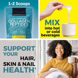 Viva Naturals Collagen Peptides Powder - Grass-Fed Hydrolyzed Bovine, Type I & III - 19 G Protein, Unflavored, Easy Dissolving - Joint, Skin, Hair & Nail Support - Paleo, Keto, Non-Gmo - 1Lb