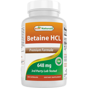 Best Naturals Betaine HCL 648 Mg 250 Capsules