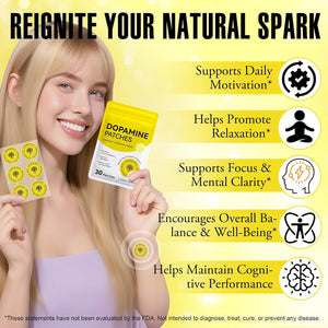 Dopamine Patches, Mood & Positivity Support, Plant-Based Formula, Supports Dopamine & Serotonin Balance, 30 Vegan Patches for Men Women