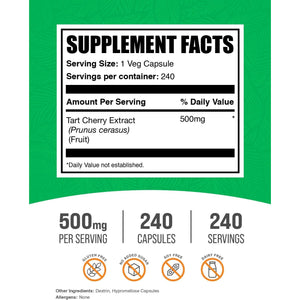 Bulksupplements.Com Tart Cherry Extract Capsules- Tart Cherry Supplement, Tart Cherry Capsules 500Mg - Antioxidant Source, Gluten Free, 1 Capsule per Serving, 240 Veg Capsules (Pack of 1)