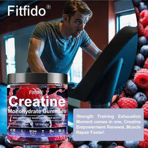Creatine Monohydrate Gummies Complex 5000Mg for Men and Women, Containing L-Carnitine & Taurine, Build Muscle, Boost Energy, Faster Recovery, Sugar Free & Vegan, Raspberry & Blackberry, 120 Count