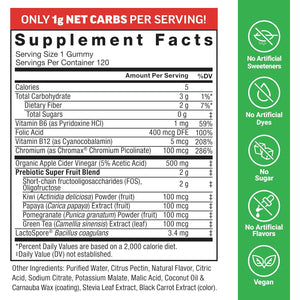 Force Factor Probioslim Keto ACV Metabolism Gummies, Organic Apple Cider Vinegar, Lactospore Probiotics & Prebiotics to Support Digestion, Lean Body Mass, & Immune Health, Apple Flavor, 1 Carb, 120Ct