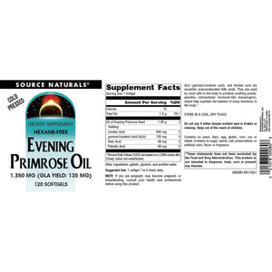 Source Naturals Evening Primrose Oil, Hexane Free, Cold-Pressed - 1350Mg, 120 Softgels