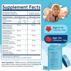 Saffron Gummies for Kids - Saffron Extract Supplements with GABA, Mood Munchies Calms Temper Tantrums, Supports Happy Mood & Cognition, Focus Calm Gummies for Kids 4+, Sugar Free Strawberry, 90 Counts