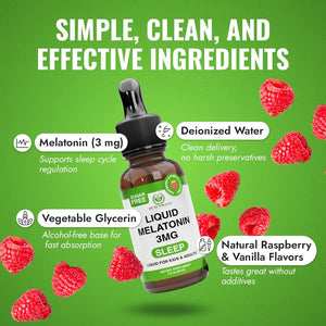 Benevolent Liquid Melatonin Drops for Adults and Kids 3Mg - Fast-Acting Sleep Drops to Fall Asleep Faster & Longer - Non-Gmo & Made in USA - Berry Vanilla Flavor, 2 Month Supply