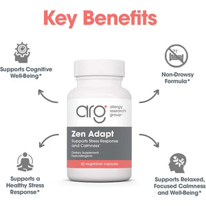 ARG Zen Adapt - 200 Mg L-Theanine, 125 Mg Ashwagandha & 550 Mg GABA - Supports Stress Response and Calmness - Vegetarian Capsules - Hypoallergenic Formula - 30 Servings - 60 Capsules
