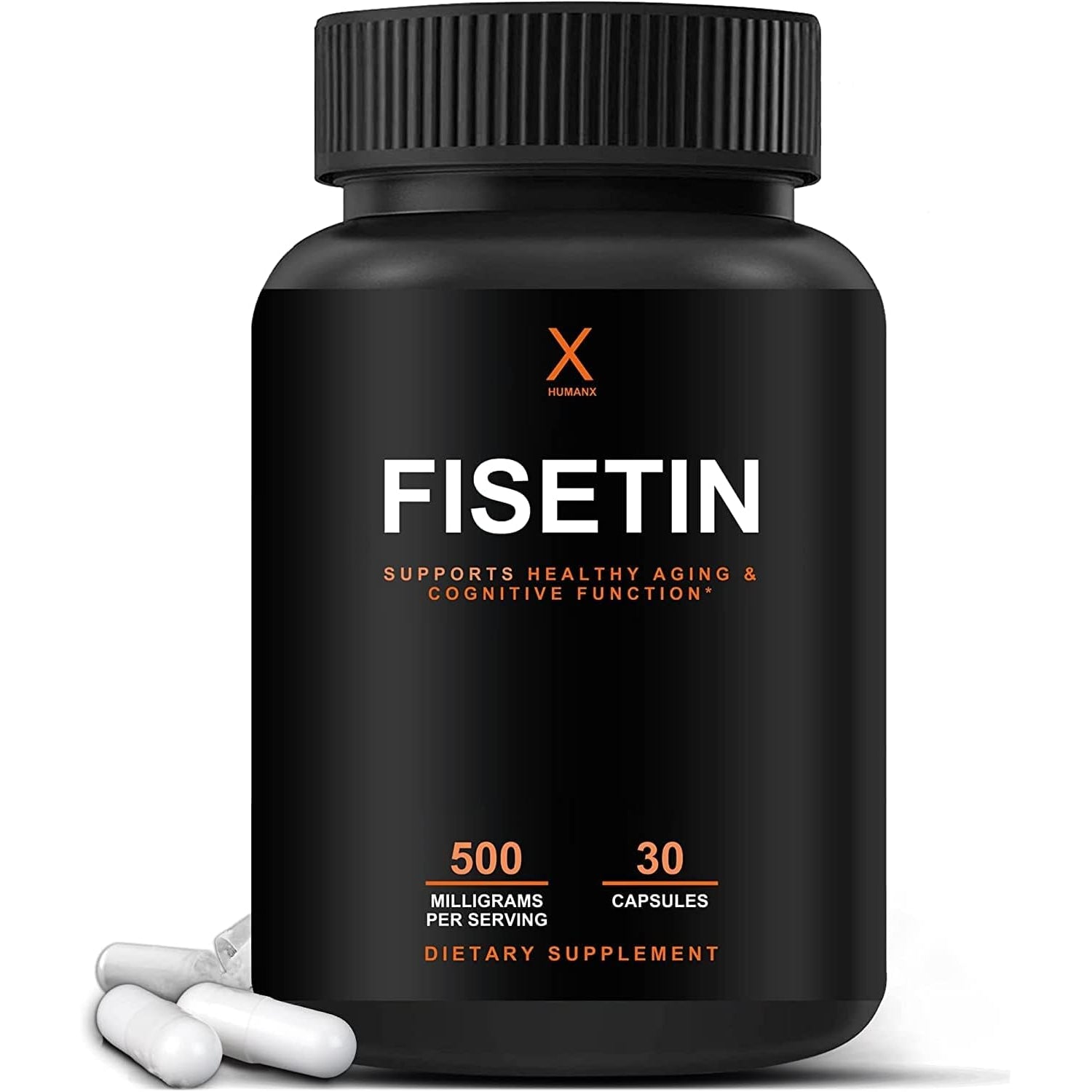 HUMANX Fisetin 500Mg - 98% Pure Fisetin Supplement - Powerful Serving Size (Similar to Apigenin, Luteolin, Quercetin) Senolytic Activator - Natural Polypheonols - USA Made, Non-Gmo Fisetin Capsules