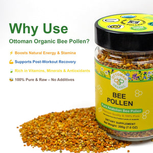 Bee Pollen – USDA & EU Organic Certified, Halal, ISO 22000 & GMP | 100% Pure Superfood, Rich in Vitamins & Minerals | Non-Gmo, Additive-Free (7 Ounce (Pack of 1))
