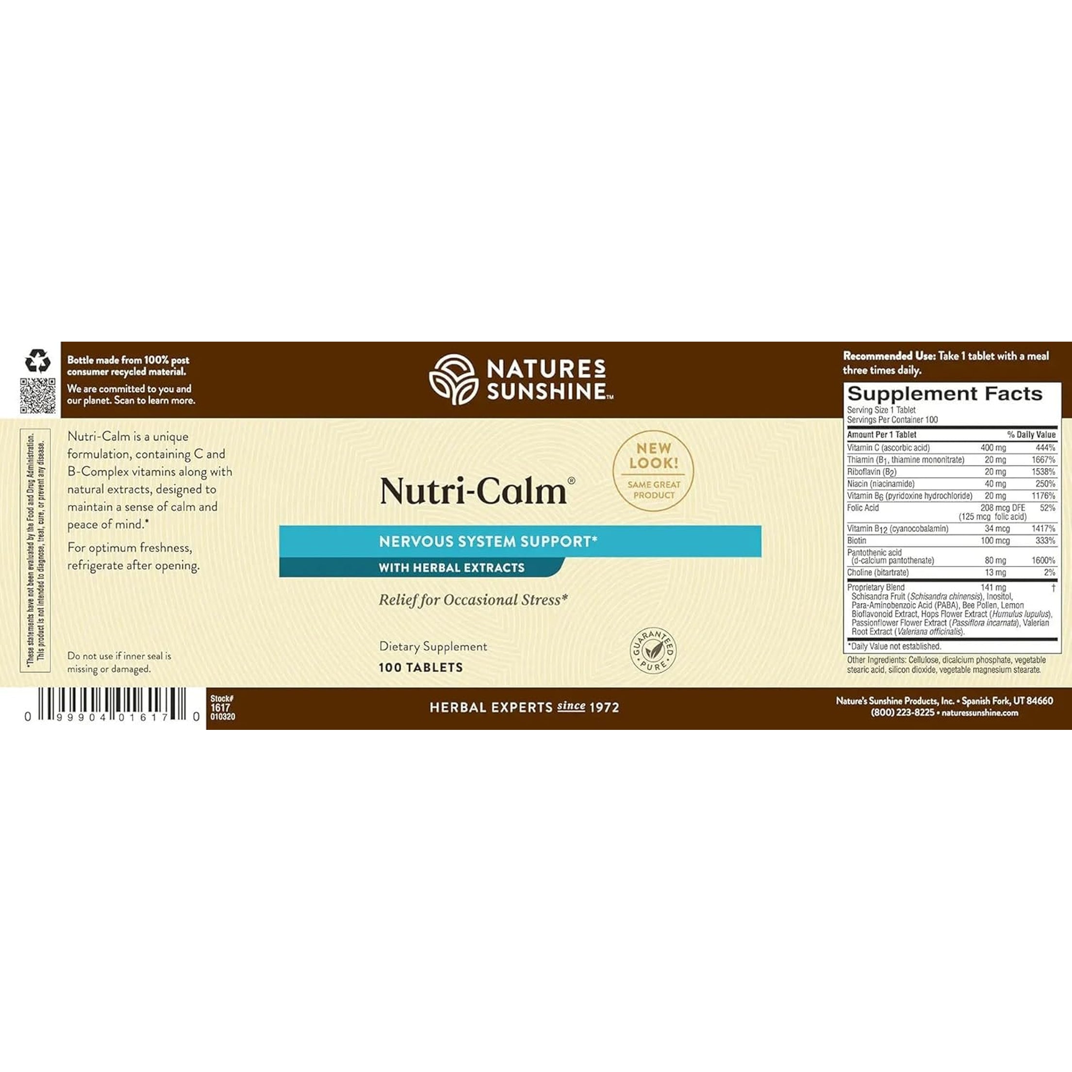 Nature'S Sunshine Nutri-Calm- Herbal Stress Relief Supplement for Natural Relief, Mood Support and Boost, Nervous System Support - 100 Count
