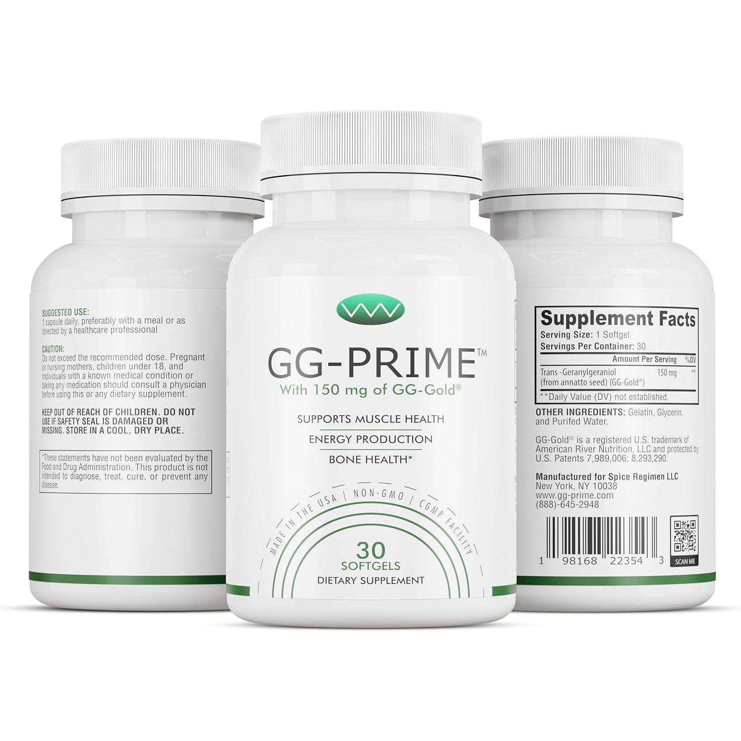 Gg-Prime™ Geranylgeraniol Supplement – 150Mg Gg-Gold® from Annatto – Supports Coq10 Production, Muscle & Bone Health – 30 Softgels