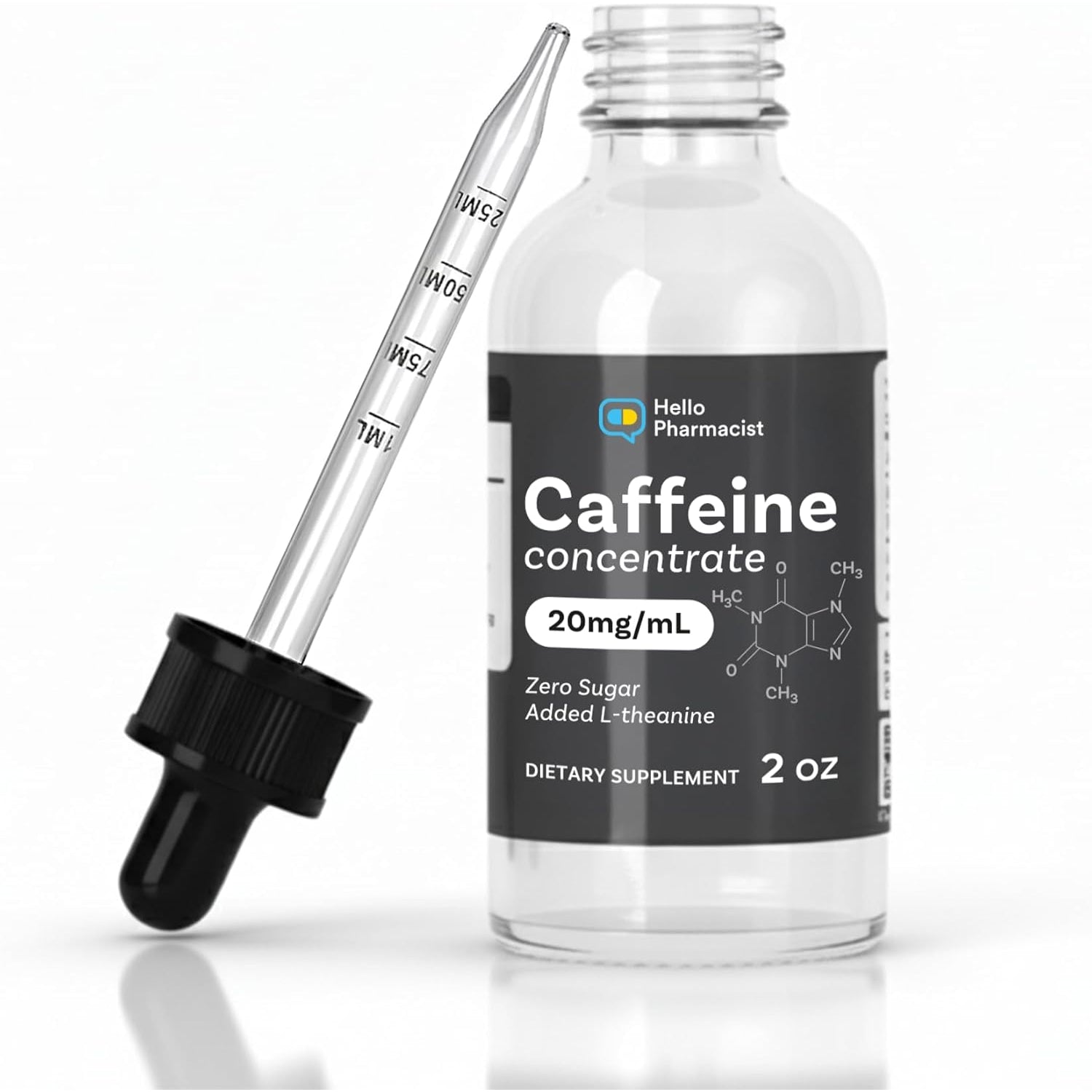 Caffeine Liquid Concentrate Drops (20 Milligram per Ml) with Added L-Theanine - Sugar Free - Formulated for Rapid Sublingual Absorption - 2 Ounces - Measured Dropper Included - Made in the USA