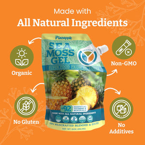 Yemayá Sea Moss Gel with Pineapple Flavor | Wildcrafted Sea Moss from St. Lucia | Vegan, Non-Gmo, Gluten Free | 16 Oz