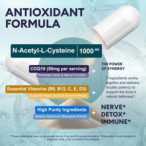 NAC Supplement N-Acetyl Cysteine| NAC 1,000Mg per Serving Capsules for Liver & Kidney Detox, Immune Support & Antioxidants - with Freeform N-Acetyl-L-Cysteine, Vegan, Non-Gmo, 120 Capsules