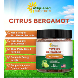 Asquared Nutrition Citrus Bergamot Gummies - Citrus Bergamot Extract Supplement 500Mg per Serving - Pure Gummy Alternative to Capsules & Pills