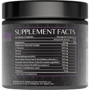 Formulation Factory the Night before Magnesium Glycinate Sleep Aid, 10-In-1 Sleep Supplement with Melatonin 4Mg, L-Theanine, Lemon Balm, Tart Cherry, Relaxation, Recovery, Sleep Support, 120 Capsules