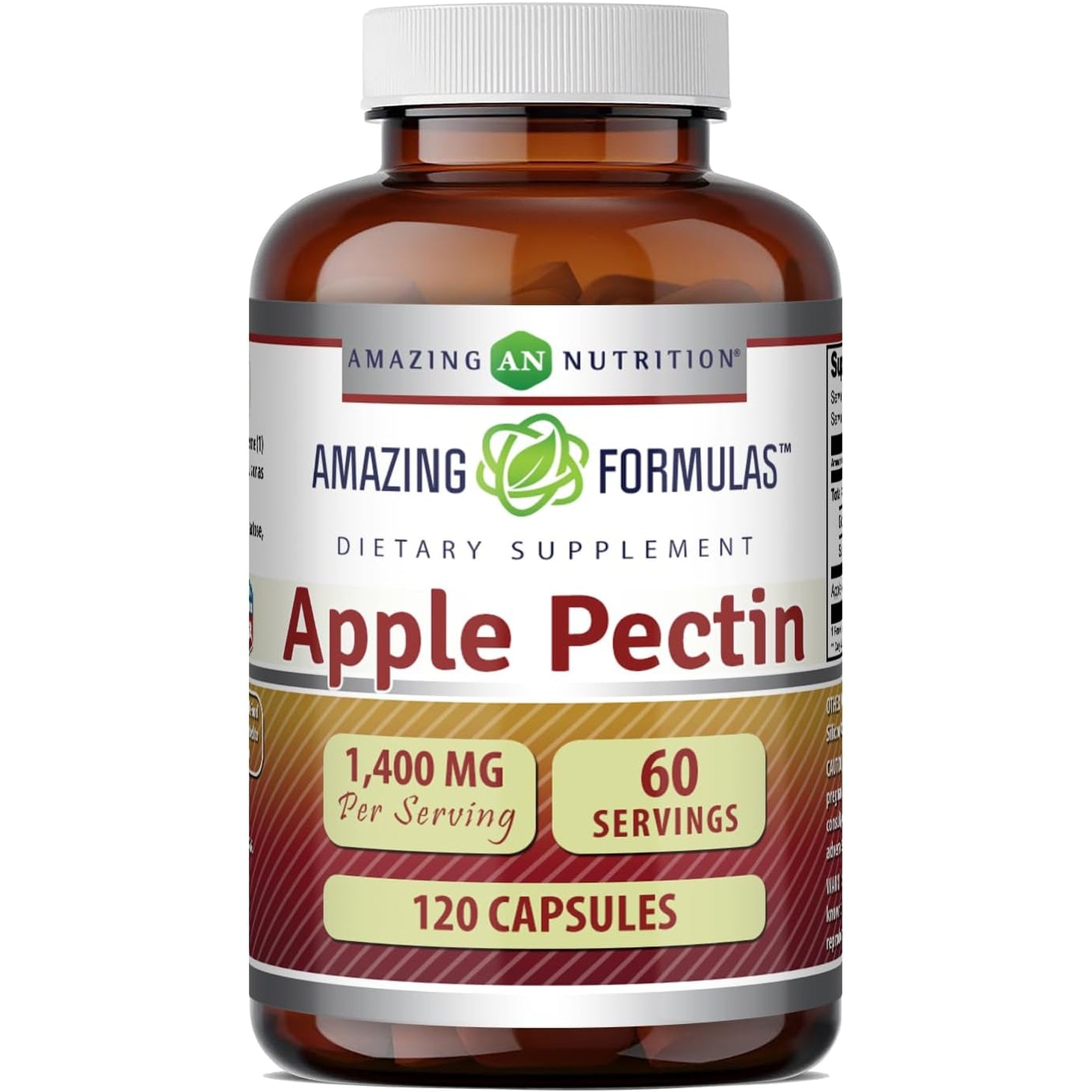 Amazing Formulas Apple Pectin 1400 Mg Supplement | Capsules | Non-Gmo | Gluten-Free | Made in USA (1 Pack | 120 Count)