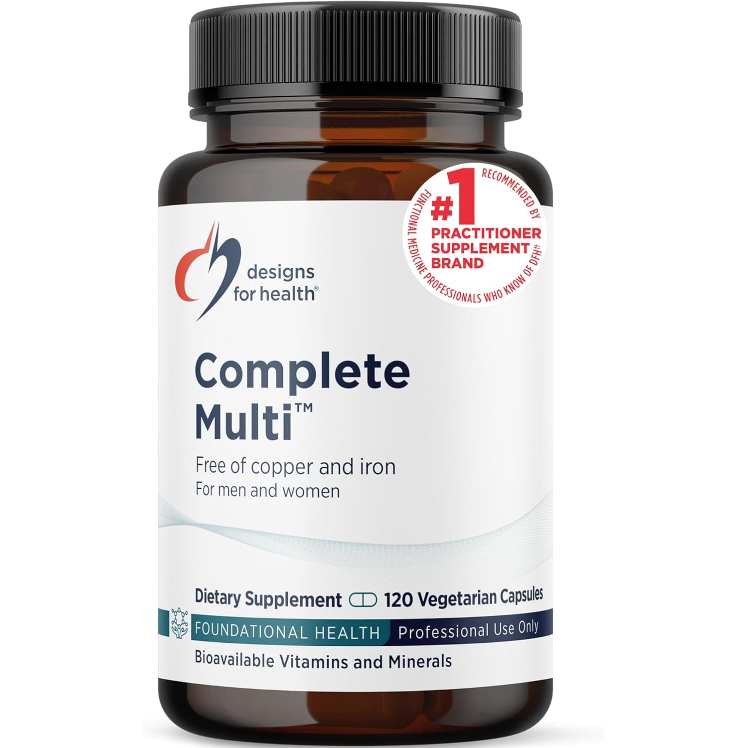 Designs for Health DFH Complete Multi - Comprehensive Multi Vitamin + Mineral Supplement with Folate, 1000 IU Vitamin D, Immune Support Vitamins - Multivitamin with No Copper, No Iron (120 Capsules)