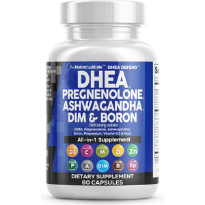 DHEA 200Mg Supplement Pregnenolone 100Mg for Men & Women with DIM Ashwagandha Boron 6Mg Complex Calcium Magnesium Zinc 50Mg Vitamin D3 5000 IU Hormone Support Capsules Pills Made in USA 60 Count