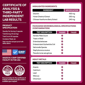 Voomvaya Vein Away – Blood Circulation & Vein Support Supplements for Women 35+ | Spider Veins & Varicose Veins Treatment for Legs | Circulation and Vein Support W/Diosmin & Hesperidin | 60 Capsules