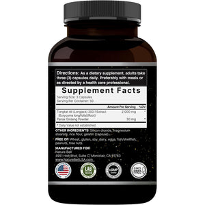 Tongkat Ali 200:1 (Longjack) Extract for Men, 2000Mg per Serving, Indonesia Origin, Eurycoma Longifolia | with Panax Ginseng for Energy, Stamina, & Male Health Support (150 Count (Pack of 2))