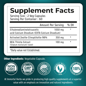 EDTA Capsules 1500Mg with Zeolite 98% and Milk Thistle, 120 Pills, Non-Gmo & Gluten Free Calcium Disodium EDTA Supplement