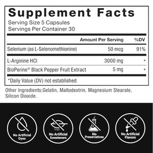 Force Factor L-Arginine Nitric Oxide Supplement with Bioperine to Help Build Muscle and Support Stronger Blood Flow, Circulation, Nutrient Delivery, and Pumps, L-Arginine 3000Mg, 3G, 150 Capsules