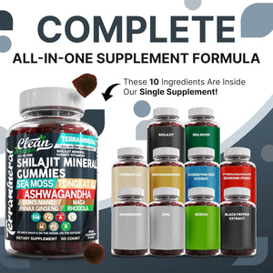 Terramineral Shilajit Gummies with Irish Sea Moss Tongkat Ali Ashwagandha Lion'S Mane MACA Panax Ginseng Rhodiola & Cordyceps by Clean Nutra (1)