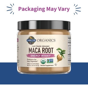 Garden of Life Organics Fair Trade Gelatinized Peruvian Maca Root Energy Boost 7.93 Oz (225G) Powder with Probiotics, Certified Organic, Non-Gmo, Vegan & Gluten Free Herbal Supplements