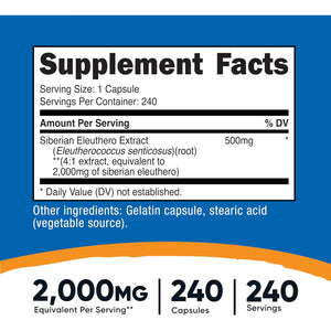 Nutricost Siberian Eleuthero 500Mg, 240 Capsules - Eleutherococcus Senticosus - Gluten Free & Non-Gmo