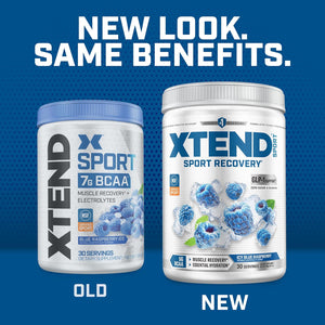 XTEND Sport BCAA Powder Blue Raspberry Ice - Electrolyte Powder for Recovery & Hydration with Amino Acids - 30 Servings