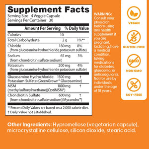 Doctor'S Best Vegan Glucosamine Chondroitin MSM - Joint Health Support Supplement for Women & Men, Nutritional Support for Joint Strength, Hair, Skin, & Nails, Gluten Free, Non GMO - 120 Veg Capsules