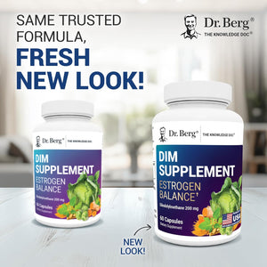 Dr. Berg DIM Supplement Estrogen Balance - Original Estrogen Supplement for Women with Diindolylmethane for Menstrual Symptoms & Menopause Relief & Black Pepper for Enhanced Absorption - 60 Capsules