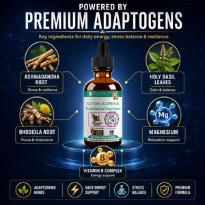 Rejuvica Health Active Adrenal - Advanced Adrenal Support Tincture - Liquid Delivery for Better Absorption - Ashwagandha, B-Vitamins, Magnesium and More