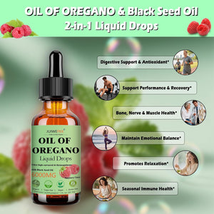Oil of Oregano with Black Seed Oil Liquid Drops 丨20:1 Super Concen -Trated Extract with High Carvacrol | Organic 2-In-1 Formula for Immune Antioxidant & Respiratory Health, Non-Gmo, Vegan, Gluten-Free
