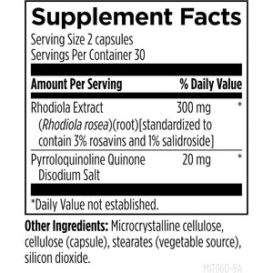 Designs for Health Mitochondria Energy Formula with Bio-Pqq - Mito-Pqq Rhodiola + 20Mg PQQ (Pyrroloquinoline Quinone) Supplement - Supports Mitochondrial Biogenesis + Healthy Aging (60 Capsules)