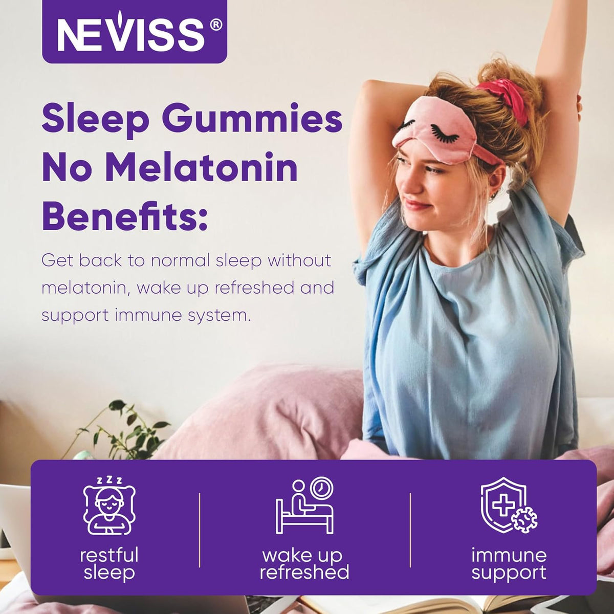 NEVISS Reishi Mushroom Sleep Gummies - Melatonin Free Sleep Gummies for Adult | Reishi, Saffron, Magnesium, GABA & Chamomile - Non-Habit Forming, Help for Deep Relaxation - Vegan, Berry Flavor, 1Pack