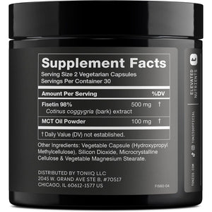 Toniiq Ultra High Purity Fisetin 500Mg - 98%+ Higly Purified & Bioavailable Fisetin Supplement with MCT Oil for Absorption - Third-Party Tested Senolytic Supplements for Aging Support - 60 Capsules