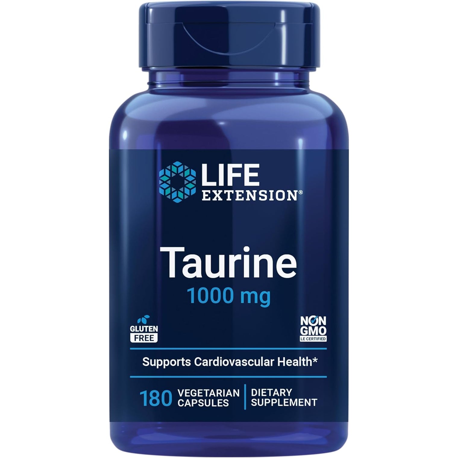 Life Extension Taurine, Pure Taurine Amino Acid Supplement, Heart, Liver and Brain Health, Longevity, Muscle and Exercise, 1000 Mg, Non-Gmo, Gluten-Free, Vegetarian, 180 Vegetarian Capsules