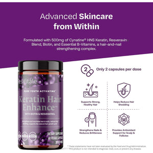 Resvitále Keratin Hair Enhance - Keratin Supplement for Hair Growth - 60 Capsules