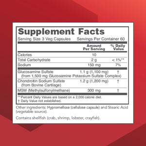 PROTOCOL for LIFE BALANCE Glucosamine & Chondroitin with MSM - Joint Support* - Chondroitin MSM Supplement - Non-Gmo & Dairy Free - 180 Veg Caps