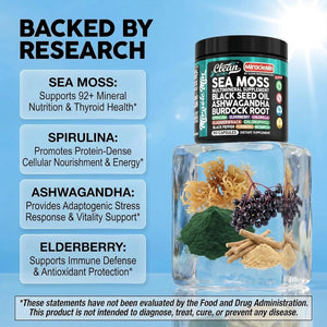 Clean Nutra Organic Sea Moss Capsules with Ashwagandha, Black Seed Oil, Burdock Root, Bladderwrack, Moringa, Chlorella, Spirulina, Turmeric, Elderberry, Amla � 90 Vegan Capsules � Miraclemin