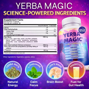 Brainista Yerba Magic 5-In-1 Capsules – Yerba Mate Energy + Lion’S Mane, L-Theanine, Prebiotics & Probiotics - Calm Focus, Gut Support & Clean Energy - 100Mg Natural Caffeine | 30 Servings