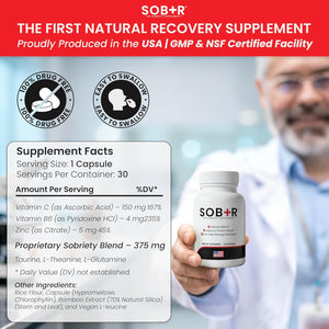 SOB+R Natural Drug Recovery Supplement | Alcohol Craving Blocker for Addiction Support | Restores Nutrients, Boost Mental Clarity | Vegetarian Capsules - Therapist Formulated, Made in USA | 30 Count