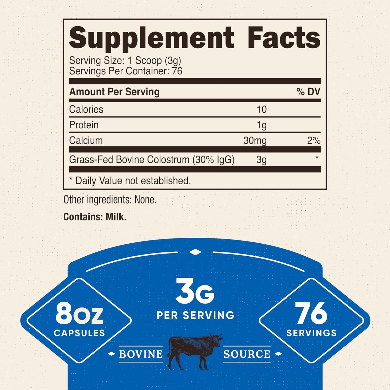 Nutricost Colostrum Powder 8 Oz, Lactoferrin and Minimum 30% Immunoglobulins (Igg), from Bovine Colostrum, 3G per Serving, 76 Servings
