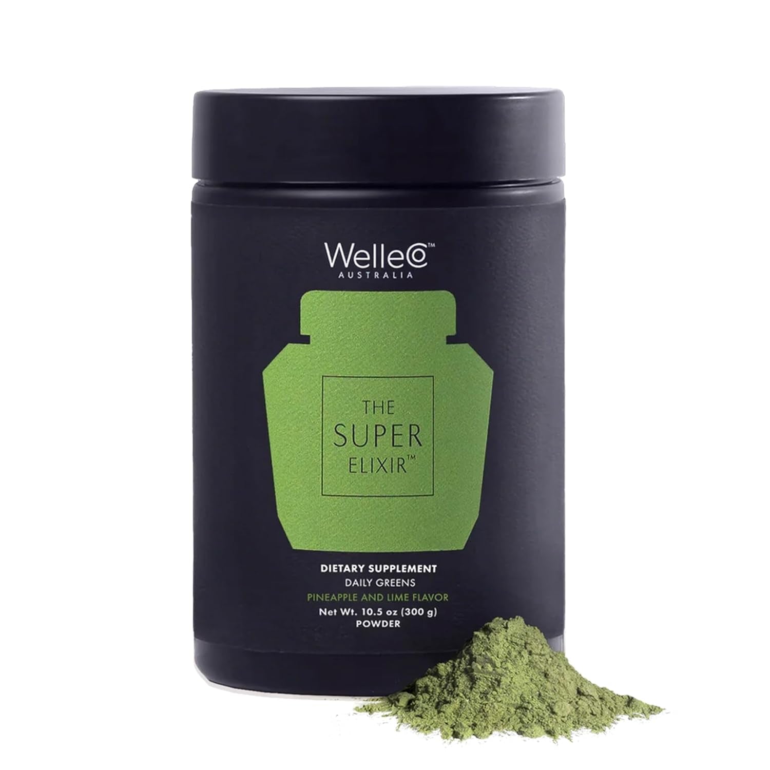 Welleco the Super Elixir Daily Greens Powder, Probiotic Drink Mix with Whole Foods, Gluten Free, Vegan Gut Health Powder, Energy, Immunity, Healthy Skin, Hair & Nails (Jar, Pineapple & Lime Jar)