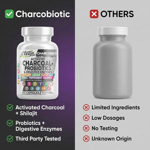 Activated Charcoal Pills for Gas Relief and Debloat, Charcobiotic with Probiotics Digestive Enzymes Shilajit Peppermint Fennel Ginger Turmeric Licorice Root Aloe Vera Ceylon Cinnamon, Clean Nutra 90Ct