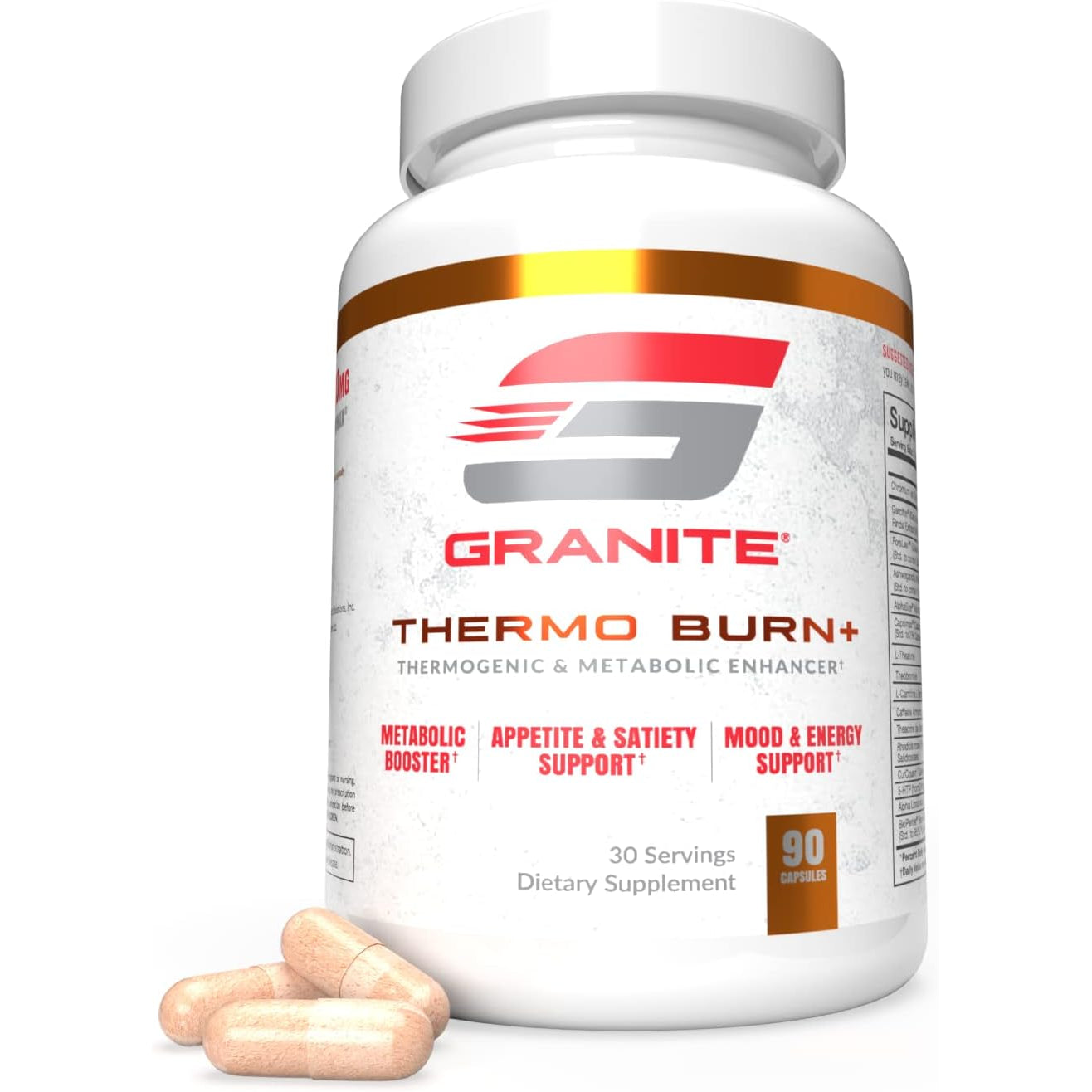 Granite Thermo Burn, New Advanced Formula for Thermogenic, Metabolic, Mood & Appetite Support with Alpha GPC, Theobromine, & 5-HTP, 90 Capsules
