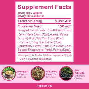 Major Curves Bust Booster Breast Enhancement Pills – Natural Supplement for Breast Growth, Firmness, Fuller Shape, Curvier Bust, Rounder Cleavage, Volume Boost – Made in USA